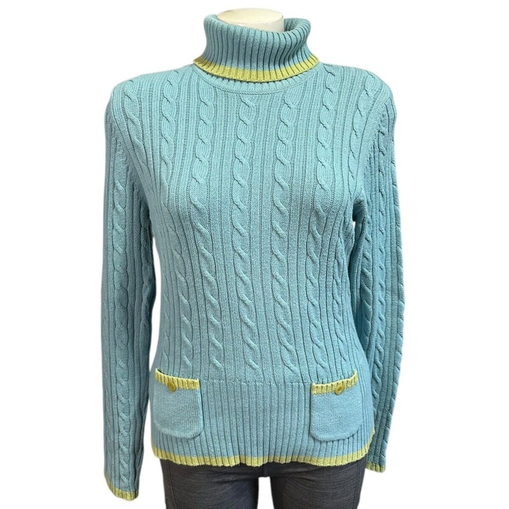 Ann Taylor LOFT Women's Sweater Cable‎ Knit Turtleneck Pockets Size L